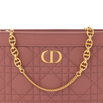 Christian Dior Calfskin Cannage Caro Zipped Pouch With Chain Rust 10 of 13