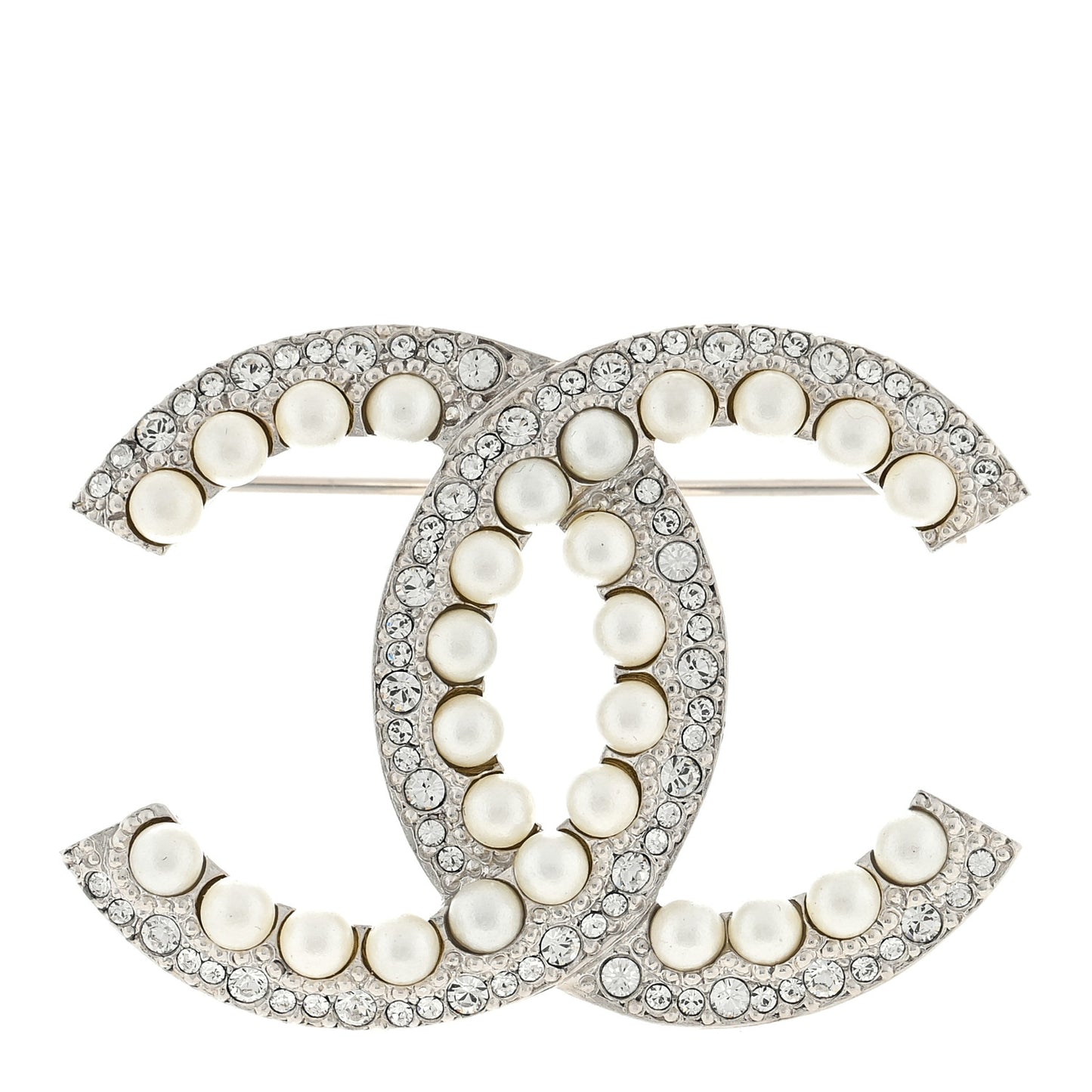 Pearl Crystal CC Snow Palace Brooch Silver