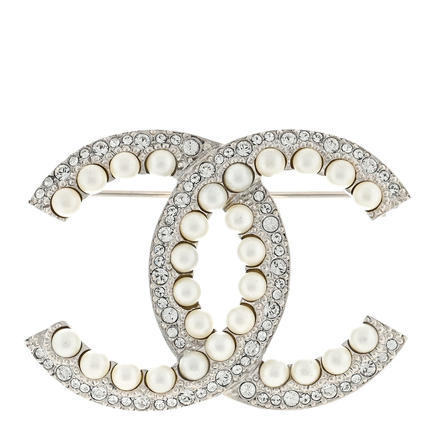 Chanel Pearl Crystal CC Snow Palace Brooch Silver 1 of 3