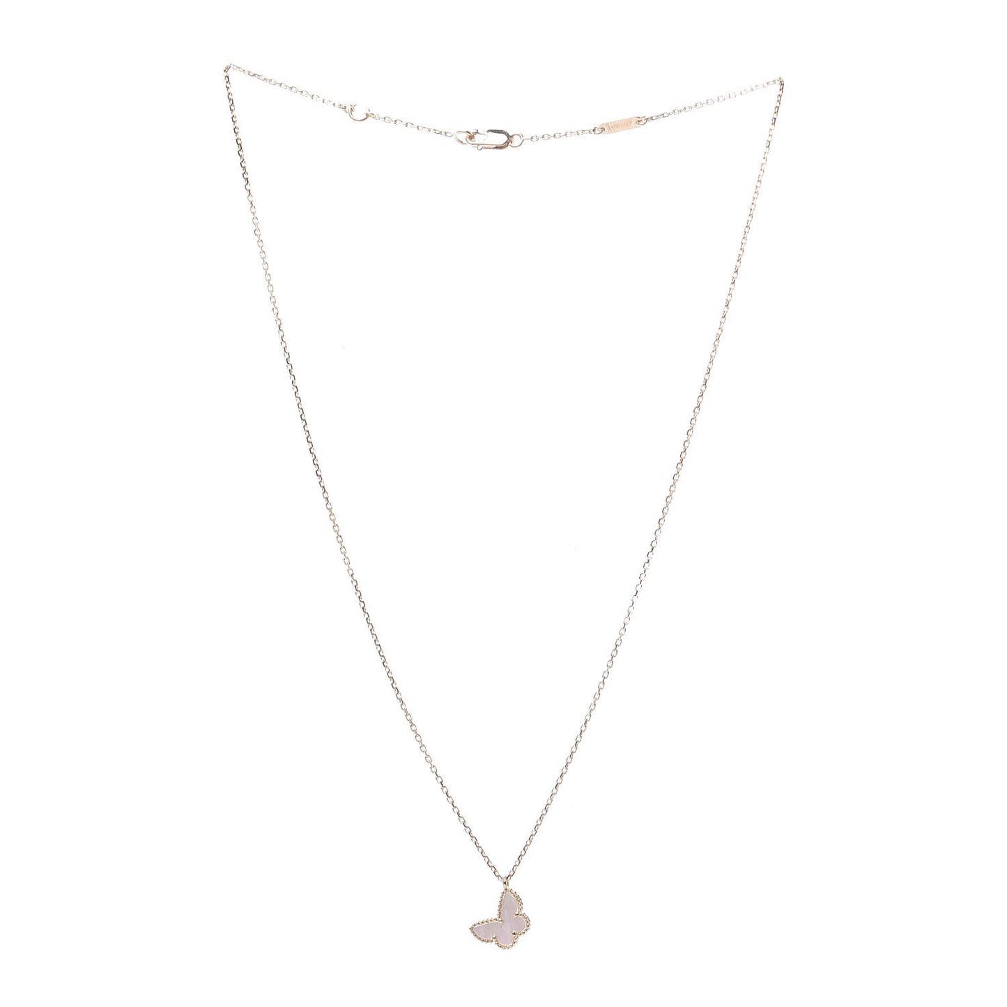 18K Yellow Gold Mother of Pearl Sweet Alhambra Butterfly Pendant Necklace