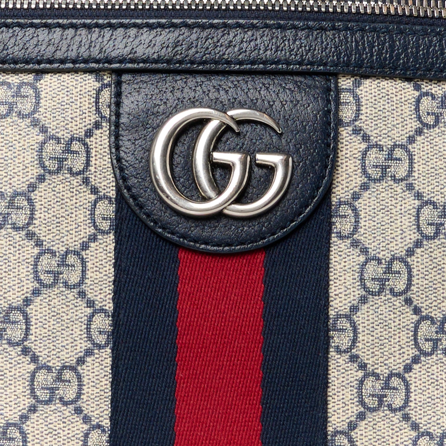 GG Supreme Monogram Textured Dollar Calfskin Web Small Ophidia Messenger Bag Beige Blue