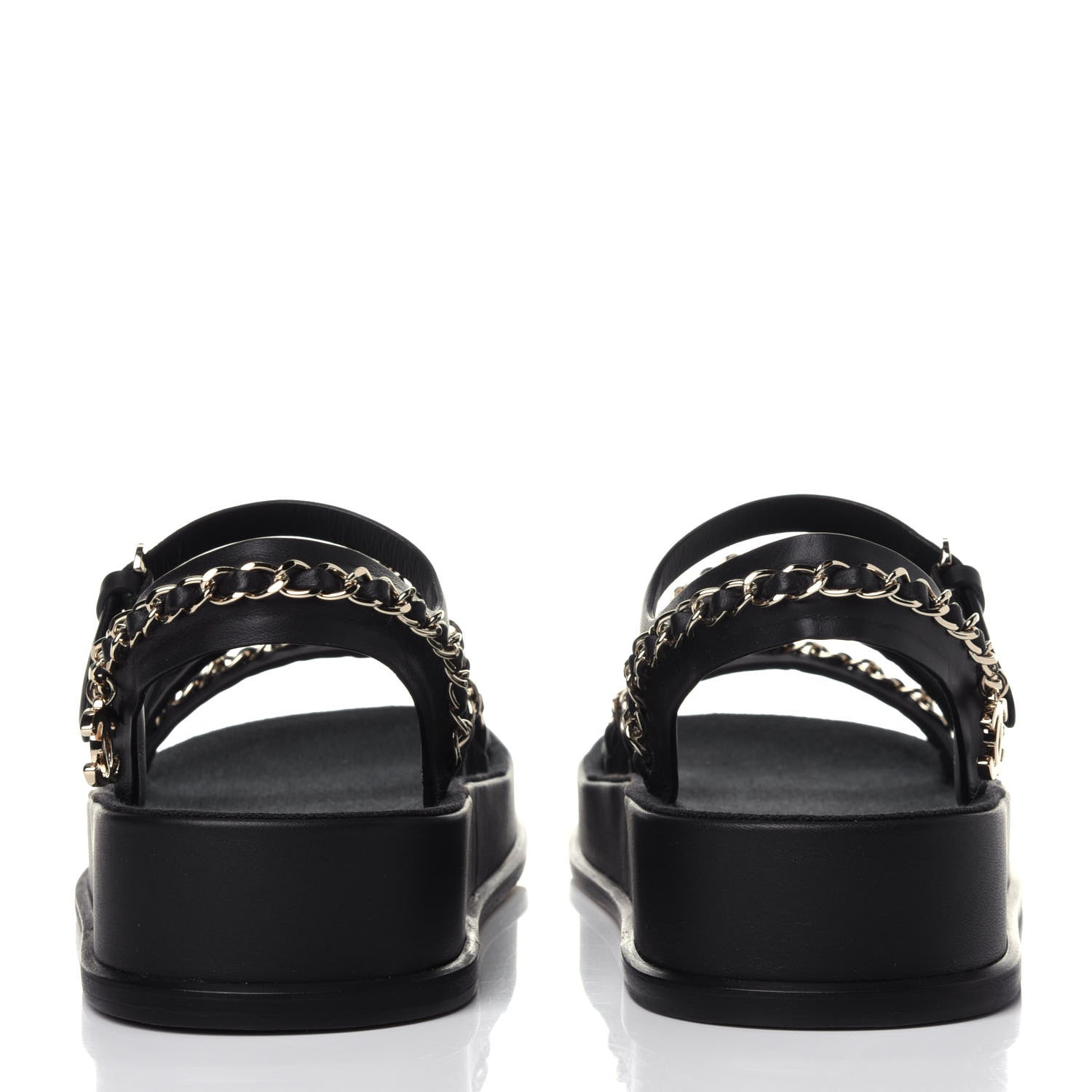 Chanel Calfskin Chain Platform Sandals 36 Black 5 of 12