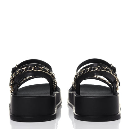 Chanel Calfskin Chain Platform Sandals 36 Black 5 of 12