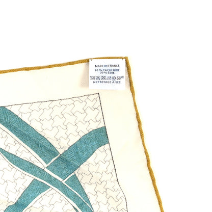 Hermes Cashmere Silk Rendez-Vous Chez Shawl 140 Bleu Vert Brique 4 of 4
