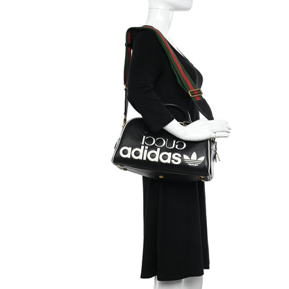 Gucci X ADIDAS Textured Dollar Calfskin Web Trefoil Logo Embossed Mini Bowling Bag Black Off White 2 of 10