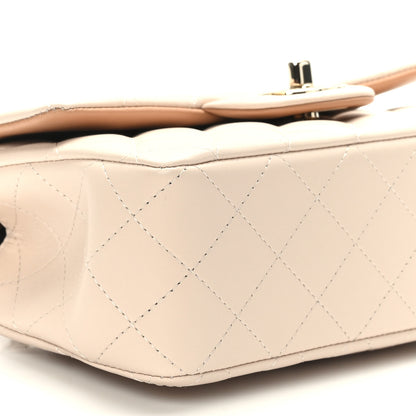 Chanel Lambskin Quilted Bi-Color Mini Top Handle Rectangular Flap Ecru Dark Beige 8 of 10