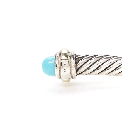 David Yurman Sterling Silver 18K Yellow Gold Turquoise 4mm Cable Classics Bracelet 4 of 5