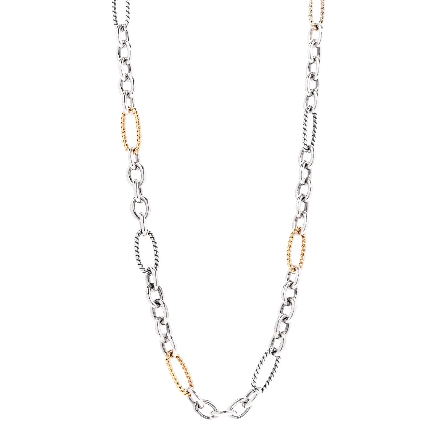 David Yurman Sterling Silver 18K Yellow Gold Figaro Link Necklace 32" 1 of 5