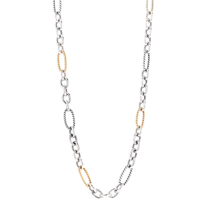 David Yurman Sterling Silver 18K Yellow Gold Figaro Link Necklace 32" 1 of 5