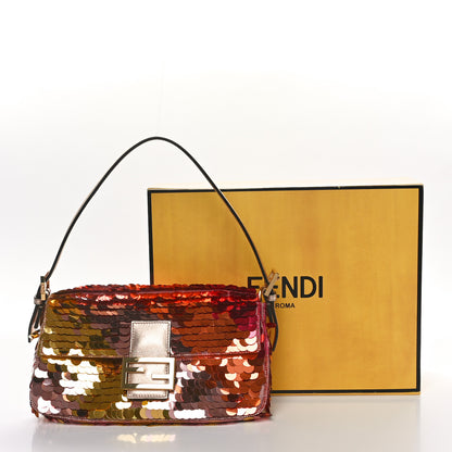 Fendi Sequin Paillettes Vitello Laminato Striped Baguette 1997 Multicolor 12 of 12