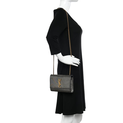 Saint Laurent Metallic Calfskin Small Monogram Kate Satchel Black Argento 2 of 9