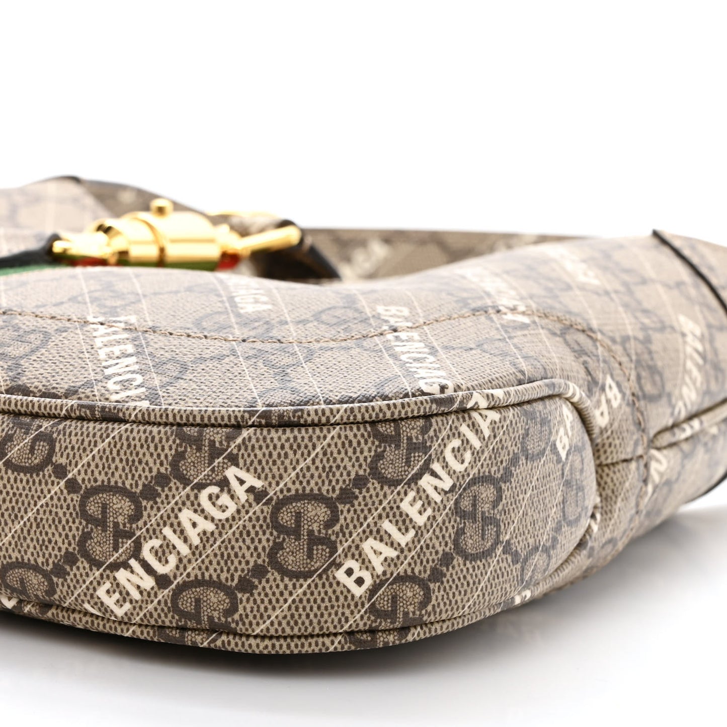 X BALENCIAGA GG Supreme Monogram Striped Logo Print Web Small Jackie 1961 Hobo Beige Ebony Mystic White