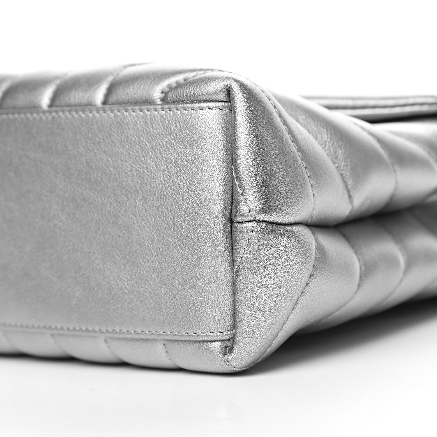 Saint Laurent Metallic Calfskin Y Quilted Monogram Small Loulou Chain Satchel Silver 9 of 10