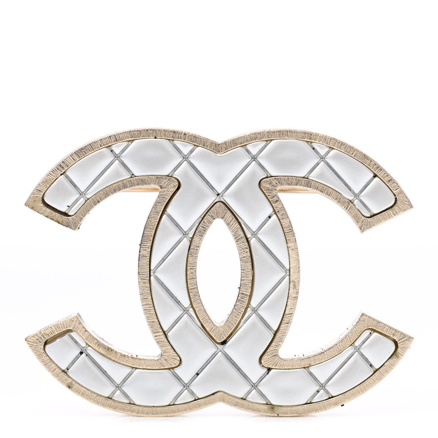 Metal Quilted CC Brooch Silver Gold
