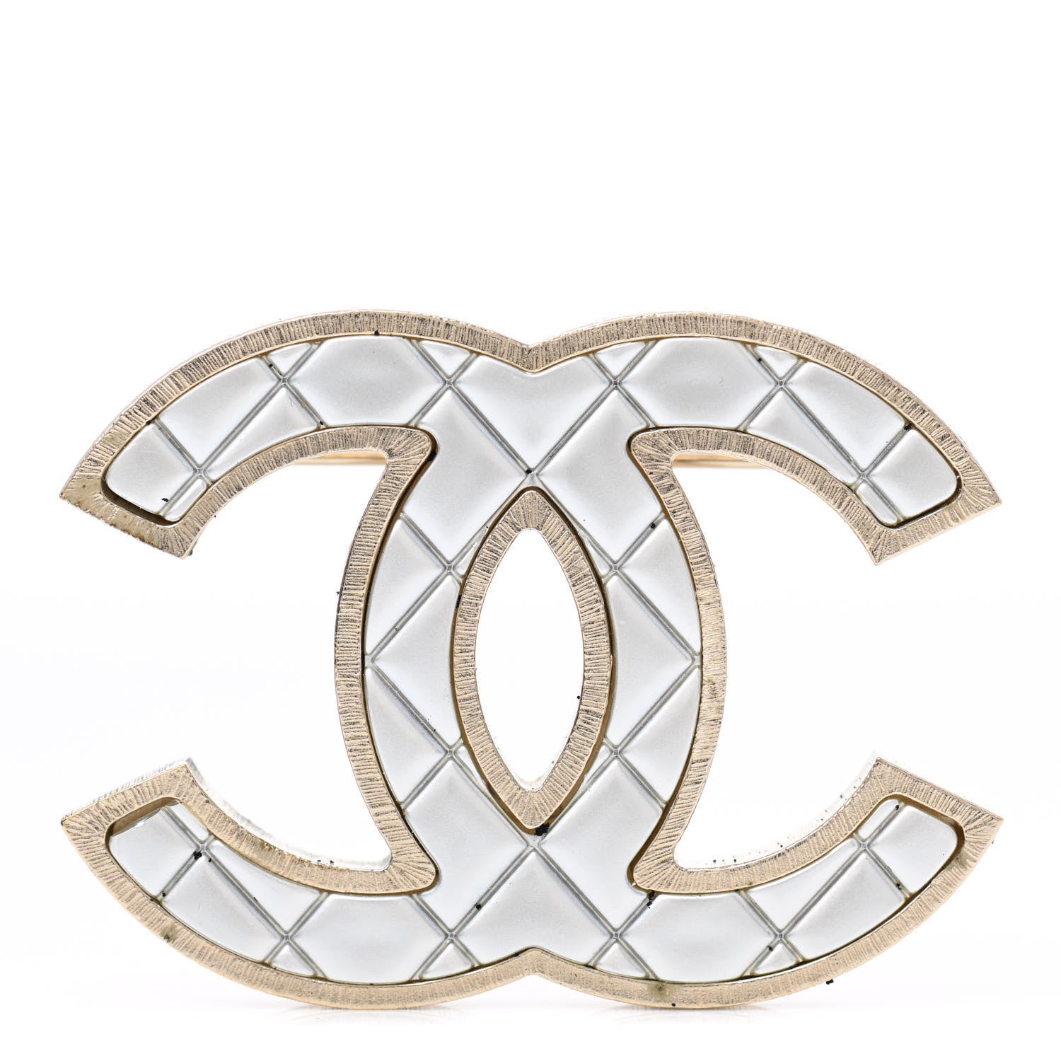 Chanel Metal Quilted CC Brooch Silver Gold 1 of 3