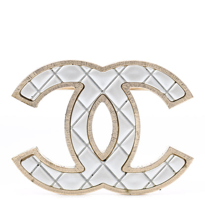 Chanel Metal Quilted CC Brooch Silver Gold 1 of 3