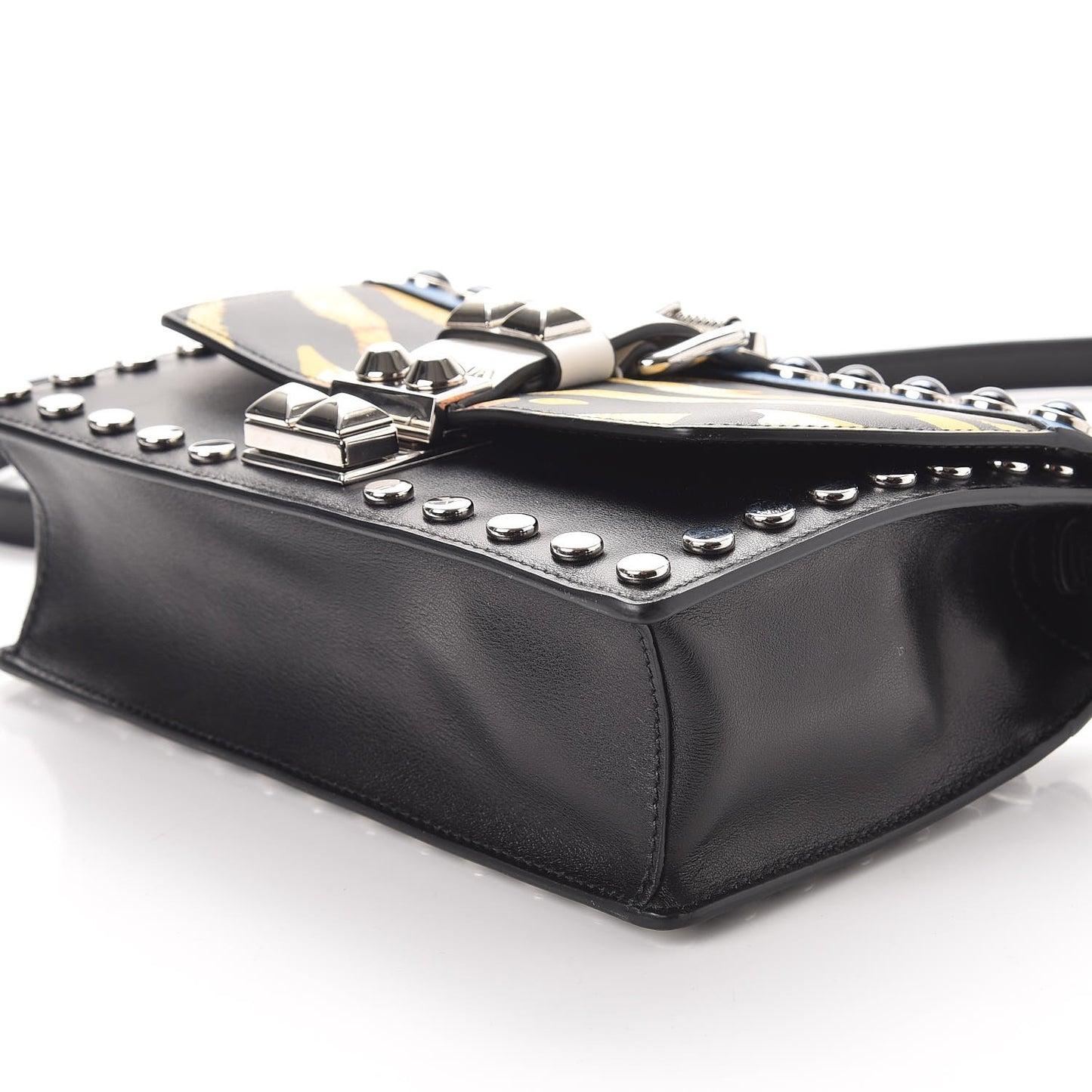 City Calfskin Comic Print Studded Elektra Shoulder Bag Topaz Black