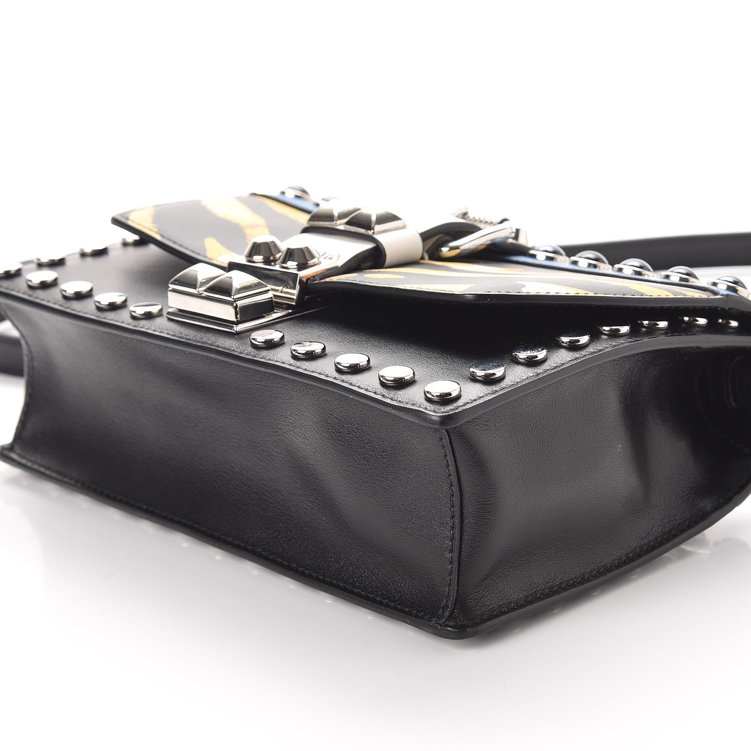 Prada City Calfskin Comic Print Studded Elektra Shoulder Bag Topaz Black 9 of 9