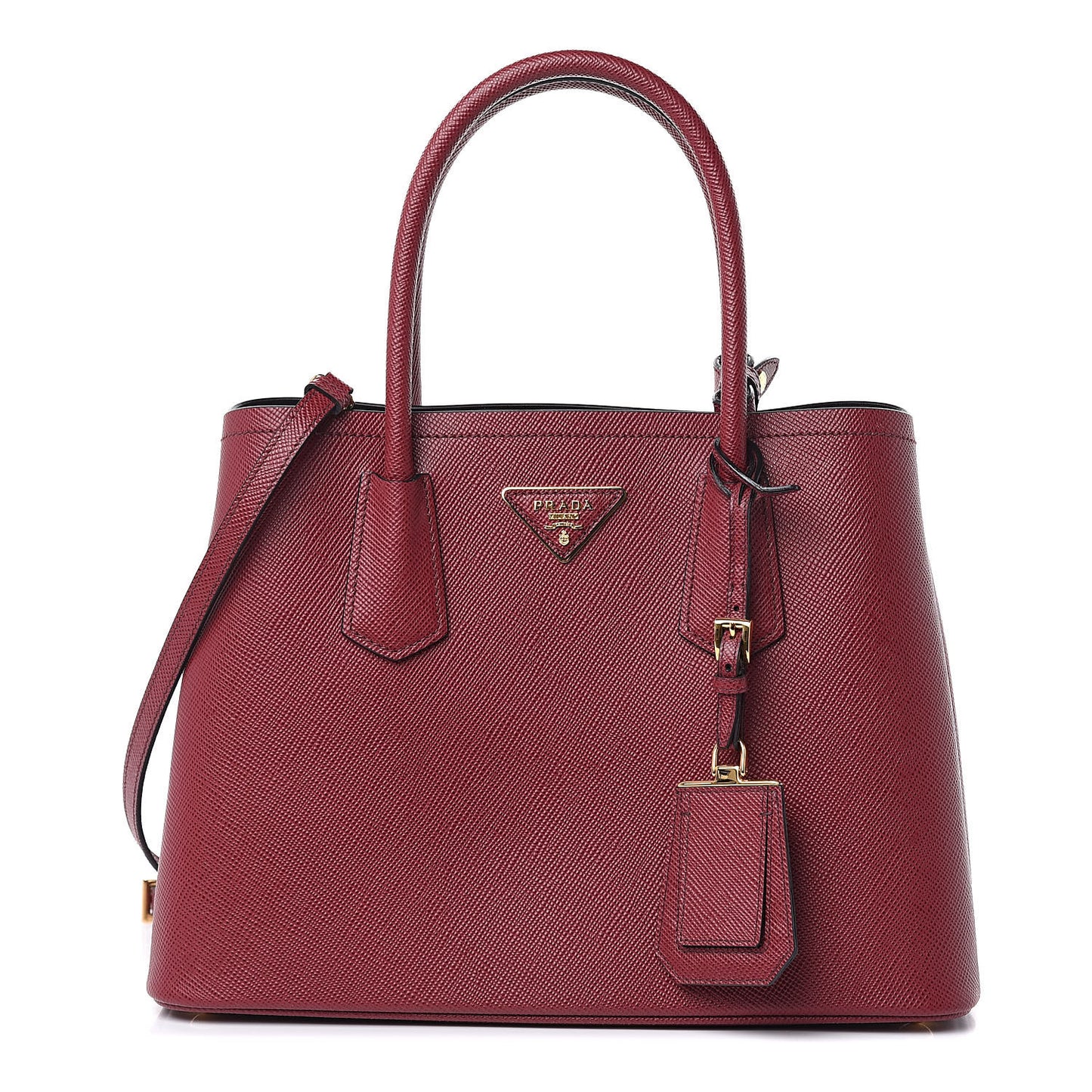Saffiano Cuir Small Double Bag Cherry Black