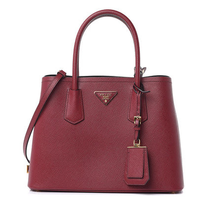 Prada Saffiano Cuir Small Double Bag Cherry Black 1 of 10