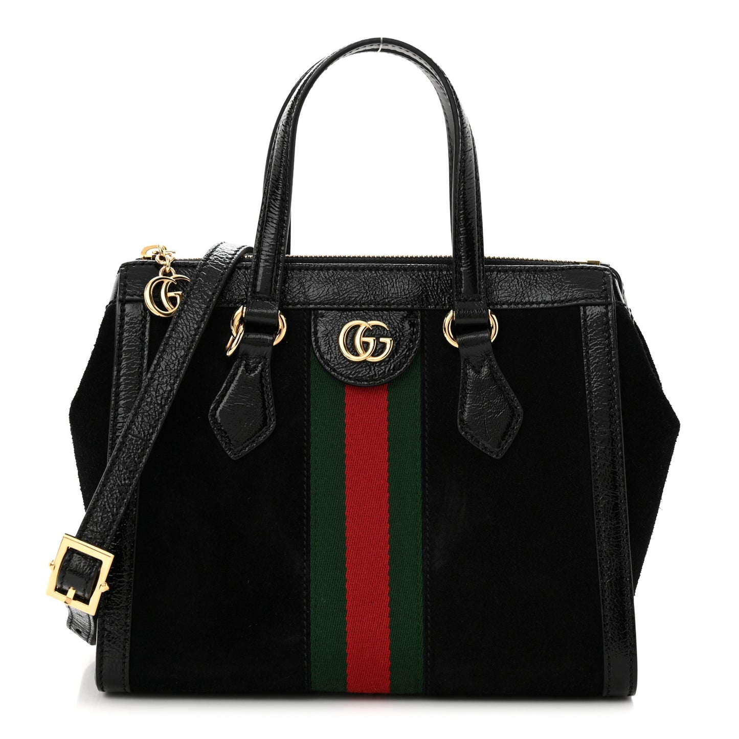 Suede Patent GG Web Small Ophidia Tote Bag Black
