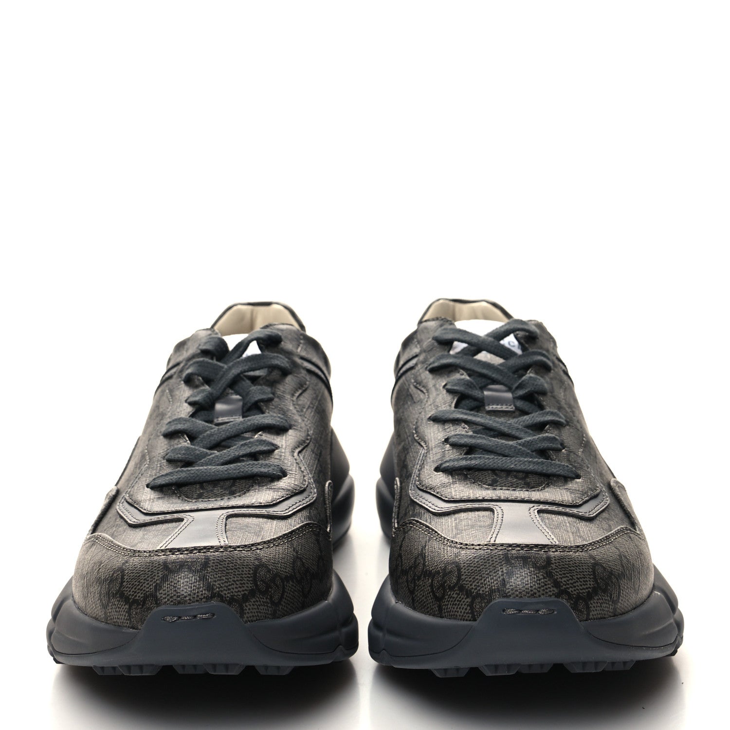 Gucci GG Supreme Monogram Apollo Calfskin Mens Rhyton Sneakers 10 Grey Black Graphite Grey 2 of 9