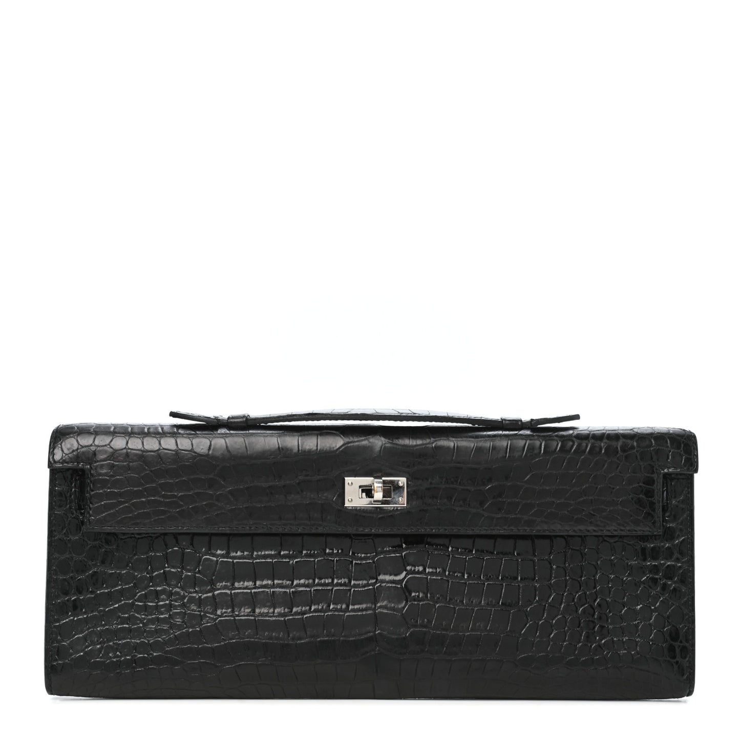 Matte Porosus Crocodile Kelly Cut Pochette Black