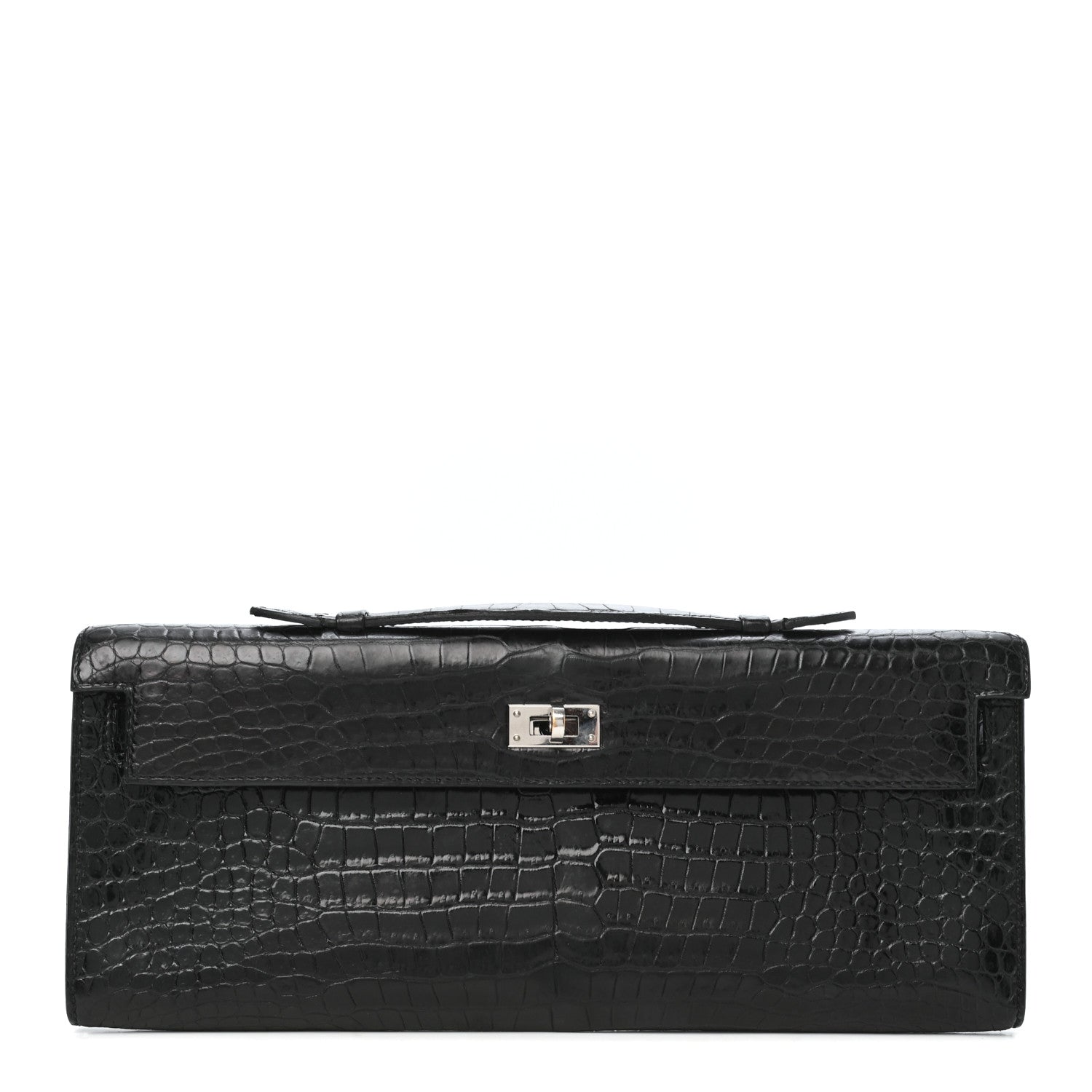 Hermes Matte Porosus Crocodile Kelly Cut Pochette Black 1 of 7