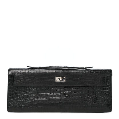 Hermes Matte Porosus Crocodile Kelly Cut Pochette Black 1 of 7
