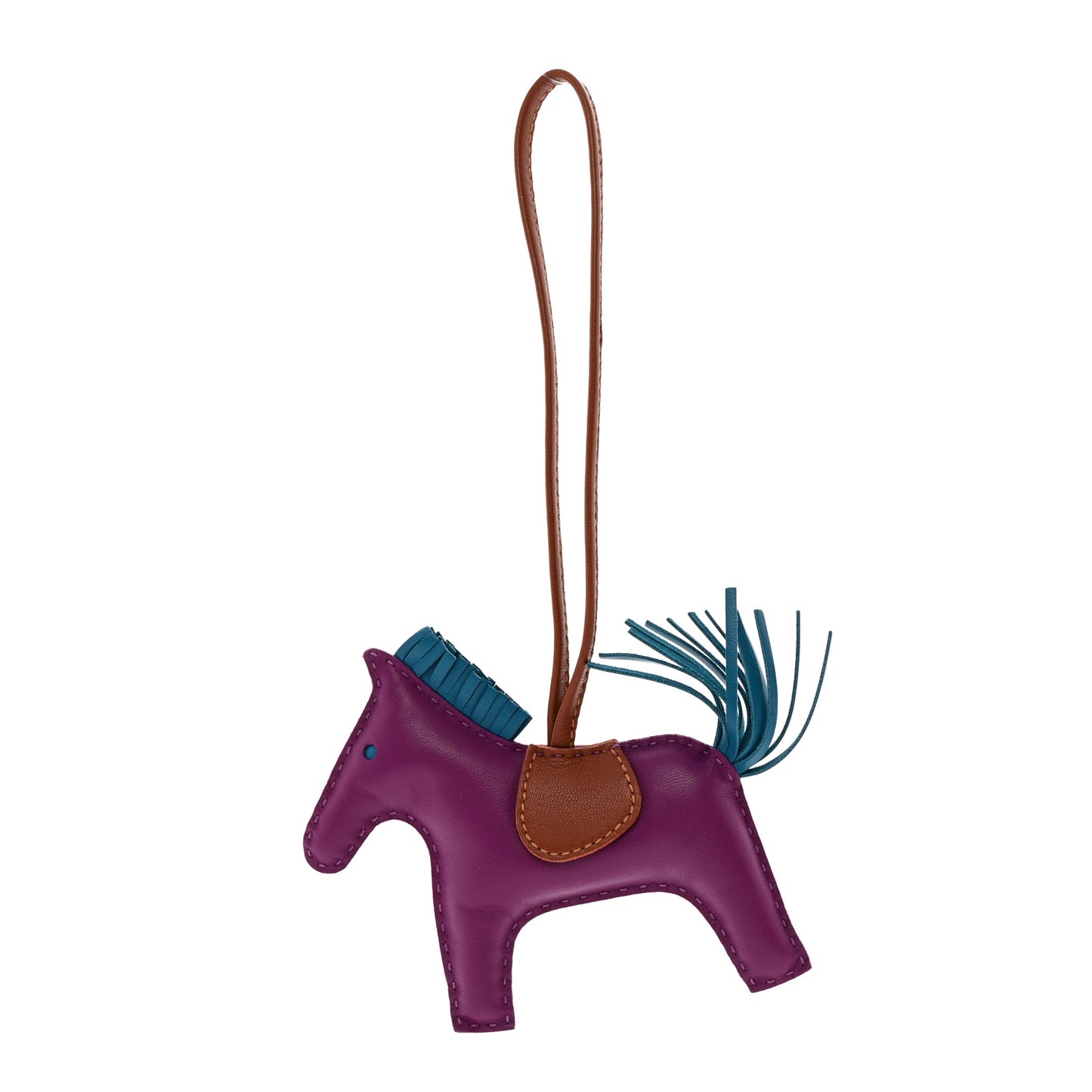 Milo Lambskin Grigri Rodeo Horse Bag Charm MM Anemone Bleu Izmir Fauve