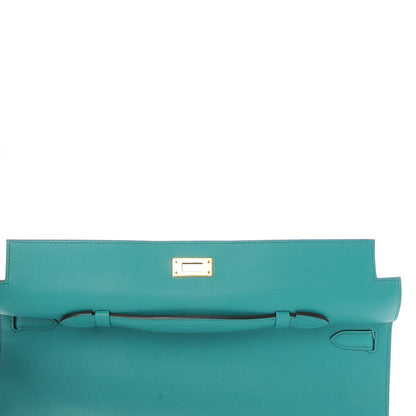 Hermes Swift Kelly Cut Clutch Pochette Bleu Paon 18 of 22