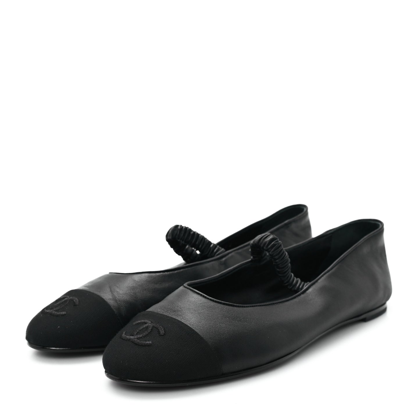 Lambskin Grosgrain Cap Toe CC Ballerina Flats With Leg Warmers 38.5 Black