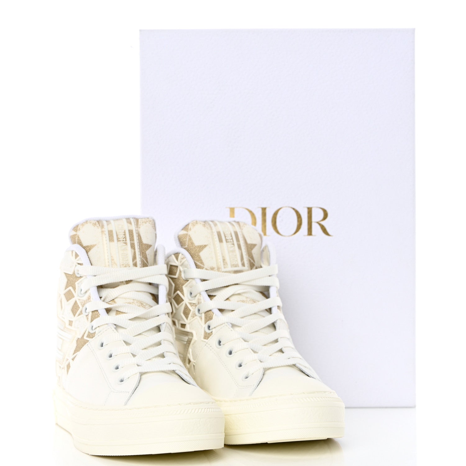 Christian Dior Canvas Embroidered Womens Walk'n' Dior Star High Top Sneakers 36.5 White Gold 17 of 18