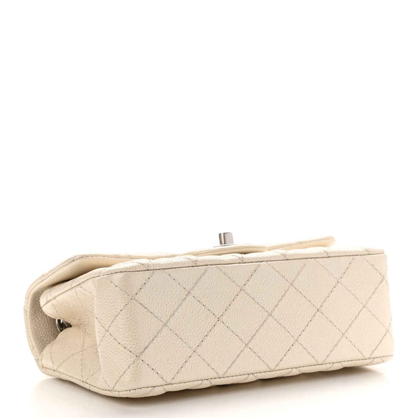 Iridescent Caviar Quilted Mini Rectangular Flap Ivory