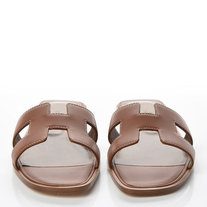 Hermes Box Calfskin Oran Sandals 37.5 Gold 2 of 10