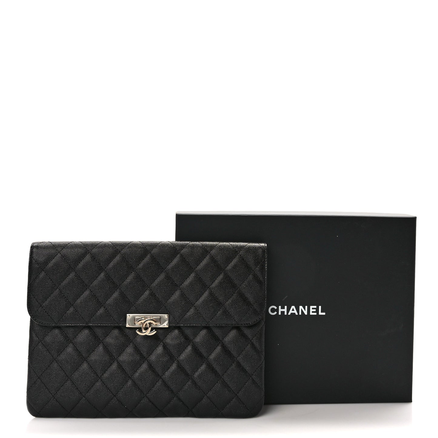 Caviar Quilted Medium Golden Class Pouch Black