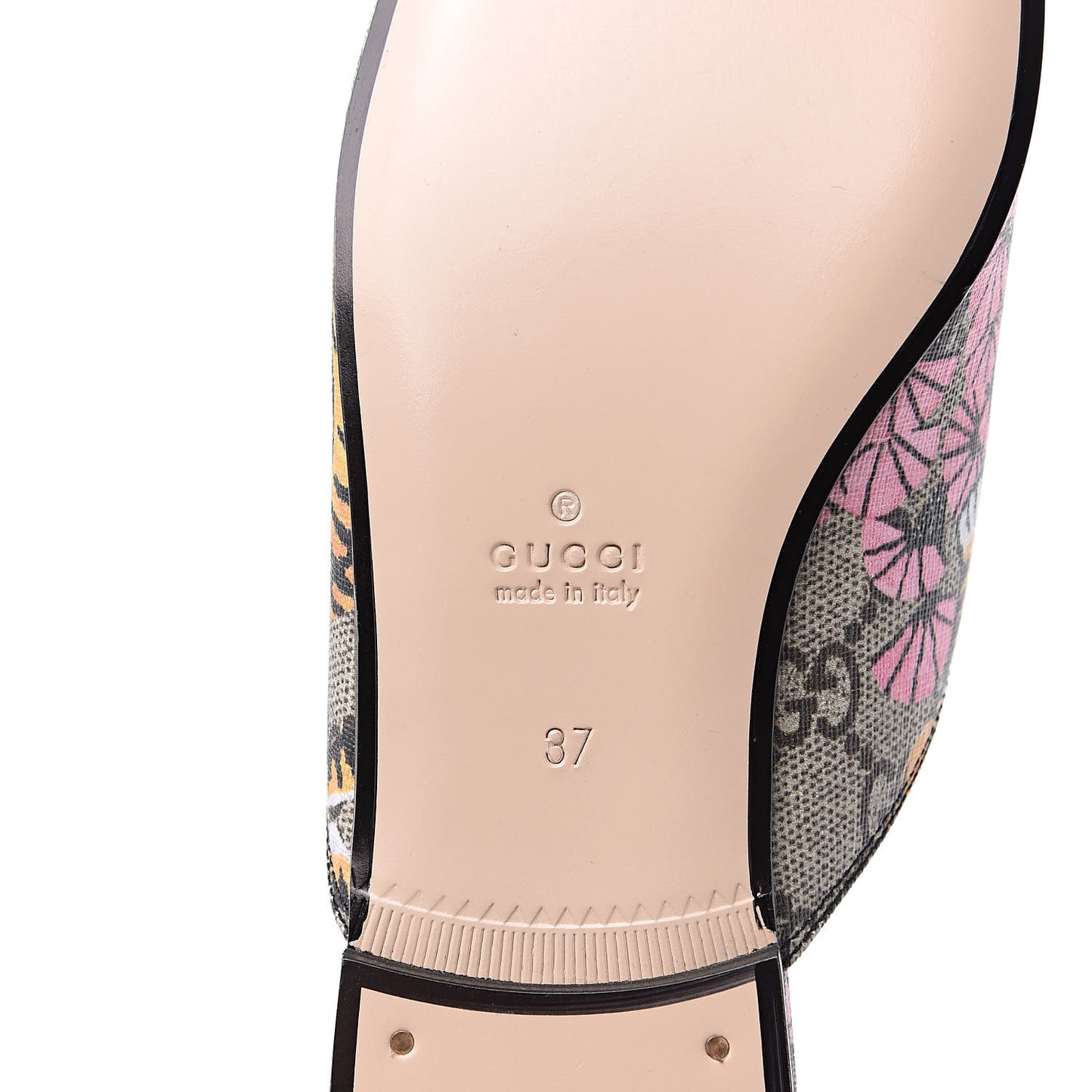 GG Supreme Monogram Bengal Womens Princetown Slippers 37 Beige Crop Pink