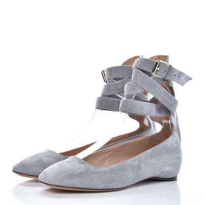 Valentino Garavani Suede Lace Up Plum Ballet Flats 36.5 Grey 3 of 10