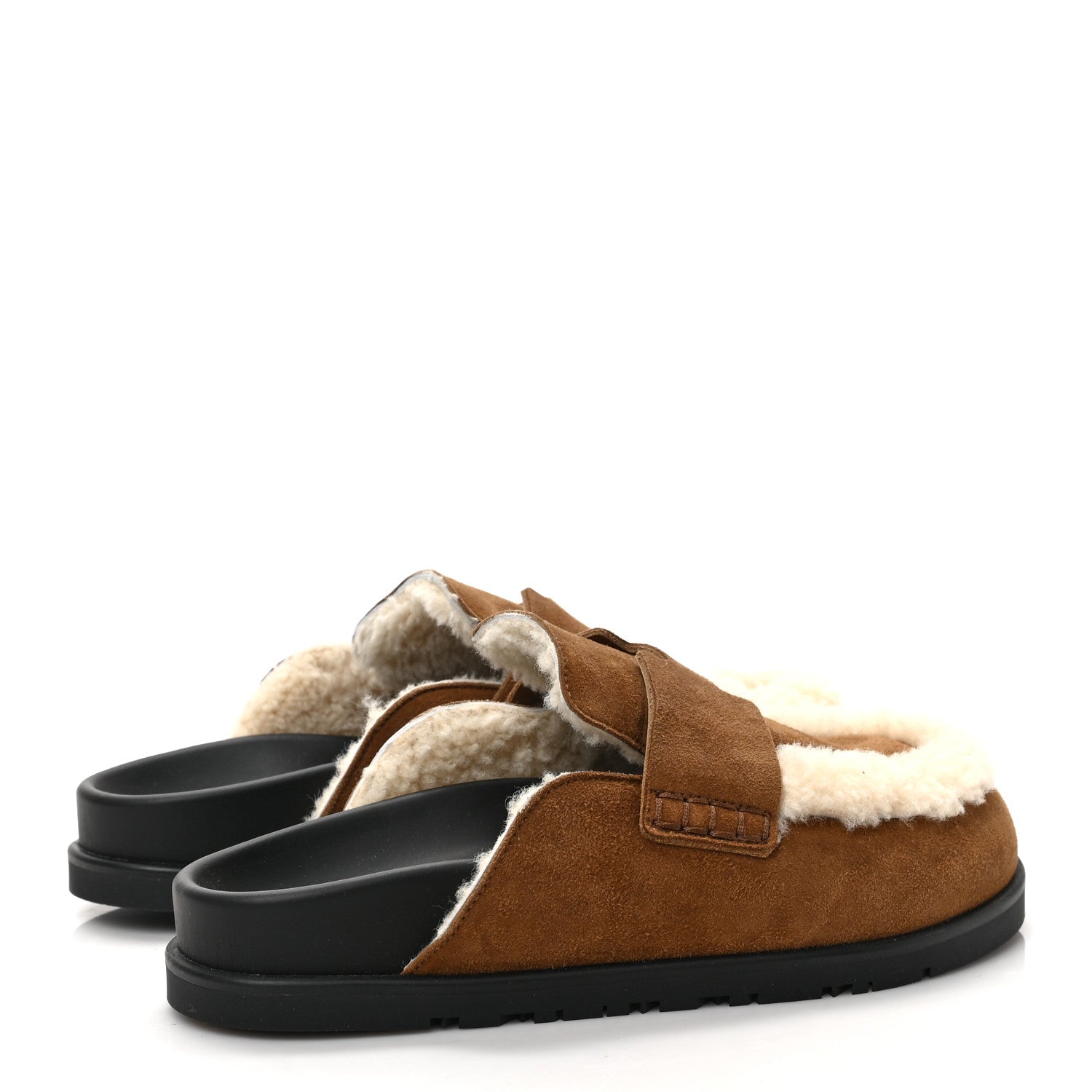 Hermes Suede Goatskin Shearling Go Mules 36.5 Brun Frume Ecru 4 of 8