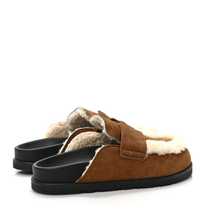 Hermes Suede Goatskin Shearling Go Mules 36.5 Brun Frume Ecru 4 of 8