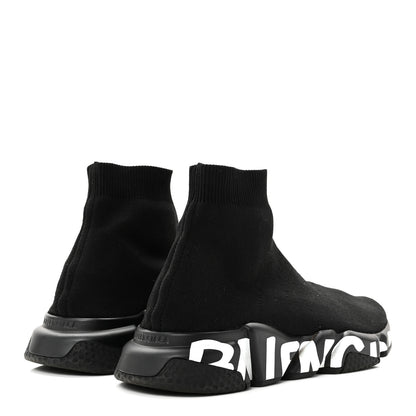Balenciaga Neoprene Knit Mens Speed Graffiti Sneakers 43 Black White 5 of 10