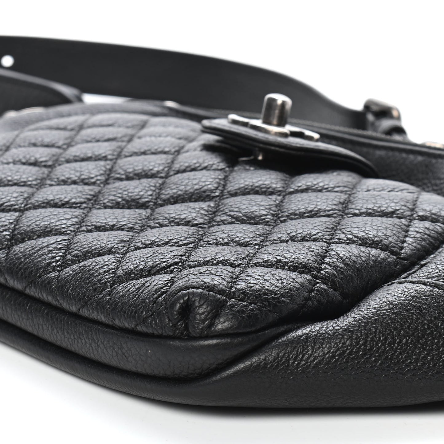 Grained Calfskin Quilted Casual Rock Waist Bag Fanny Pack Black