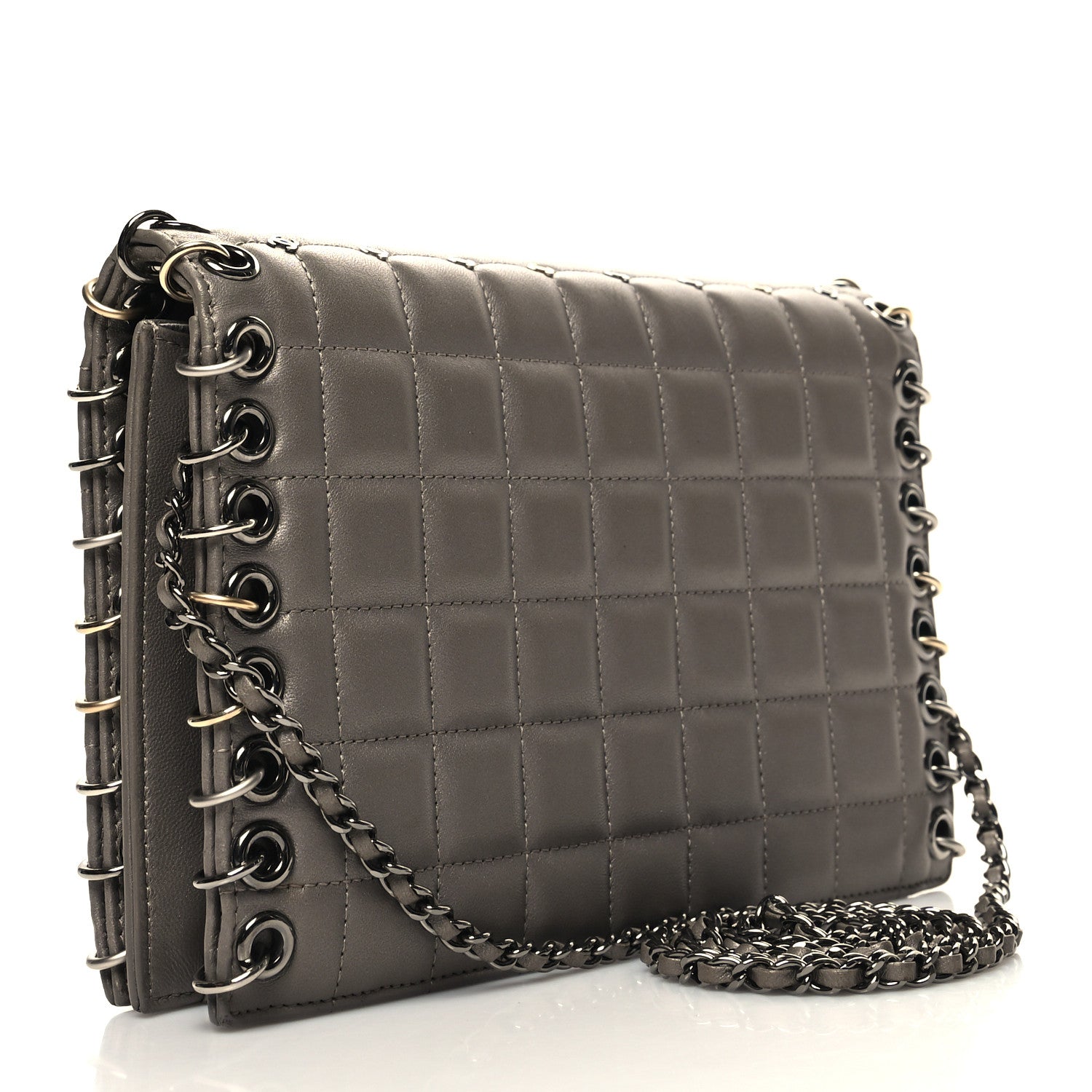 Chanel Lambskin Chocolate Bar Piercing CC Studded Small Chain Flap Bag Grey 3 of 11