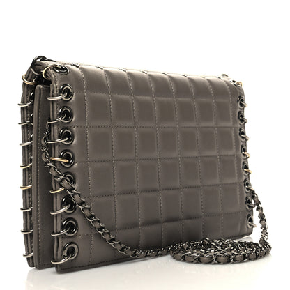 Chanel Lambskin Chocolate Bar Piercing CC Studded Small Chain Flap Bag Grey 3 of 11