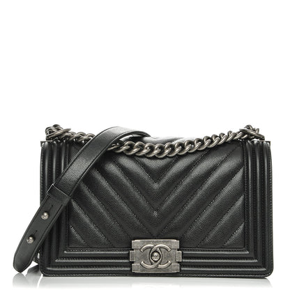 Chanel Caviar Chevron Quilted Medium Boy Flap Black 1 of 8