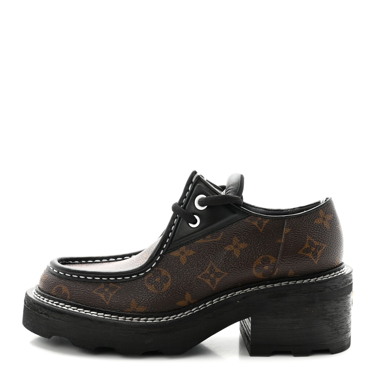 Louis Vuitton Monogram Calfskin Beaubourg Platform Derby Shoes 37.5 Brown 1 of 10