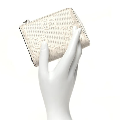 Gucci Calfskin GG Tennis Embossed Zip Around Card Case Wallet Mystic White 2 of 11