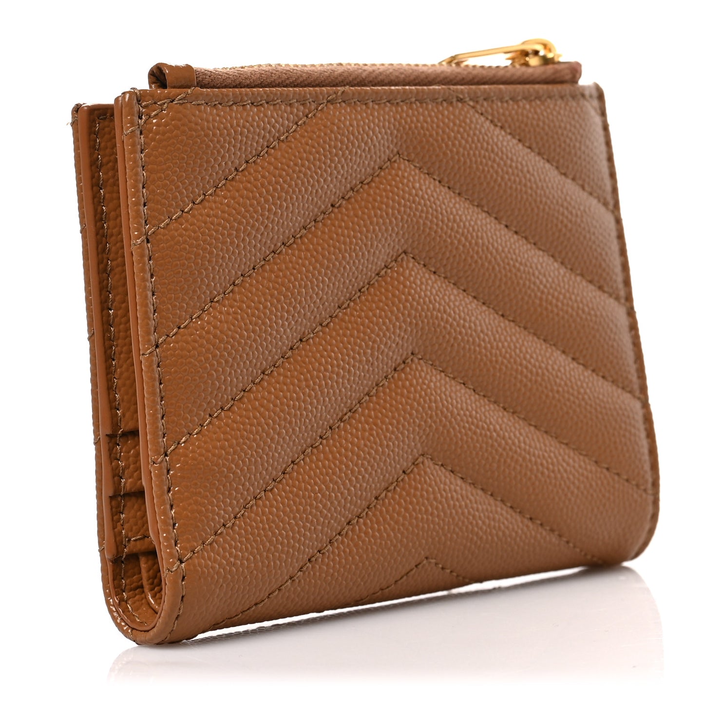 Grain De Poudre Matelasse Chevron Monogram Zipped Card Case Dark Natural