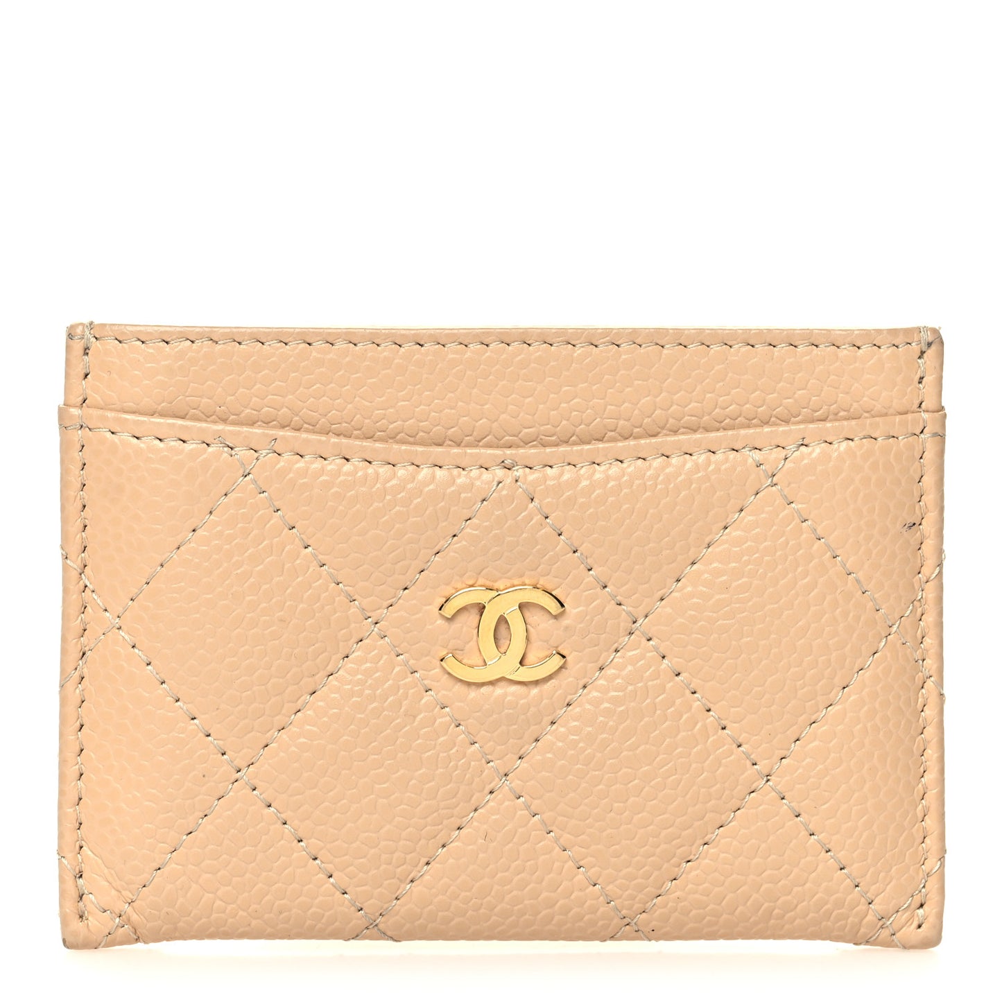 Caviar Quilted Card Holder Beige