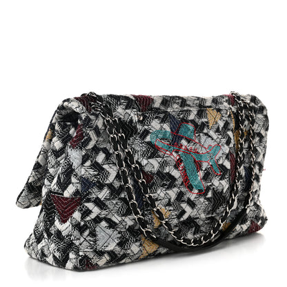 Chanel Tweed Strass Quilted XXL Plane Flap Black Multicolor 3 of 10